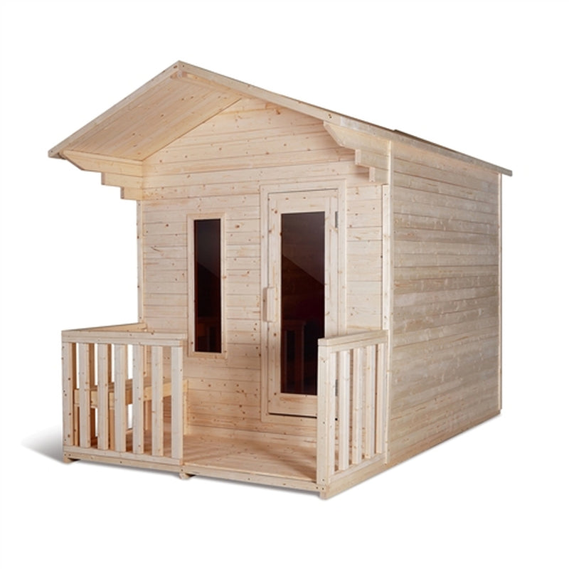 Outdoor White Pine Steam Sauna - Fenced Front Porch - ETL Certified - 4 Person
