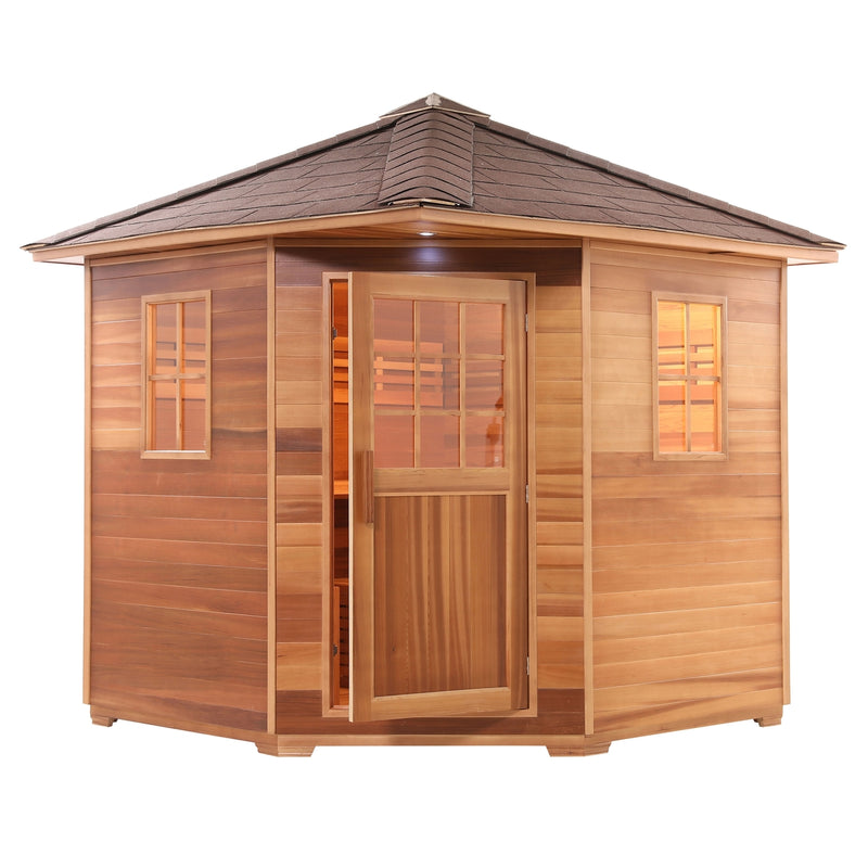 Canadian Cedar Wet Dry Outdoor Sauna with Asphalt Roof - 6 kW ETL Certified Heater - 5 Person
