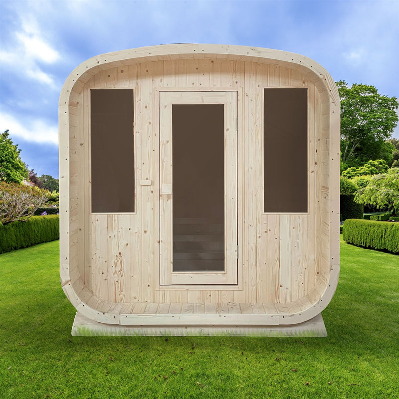 Outdoor Pine Wood Barrel Steam Rounded Square Sauna with Bitumen Shingle Roofing - 4 Person - 4.5 kW ETL Certified Heater