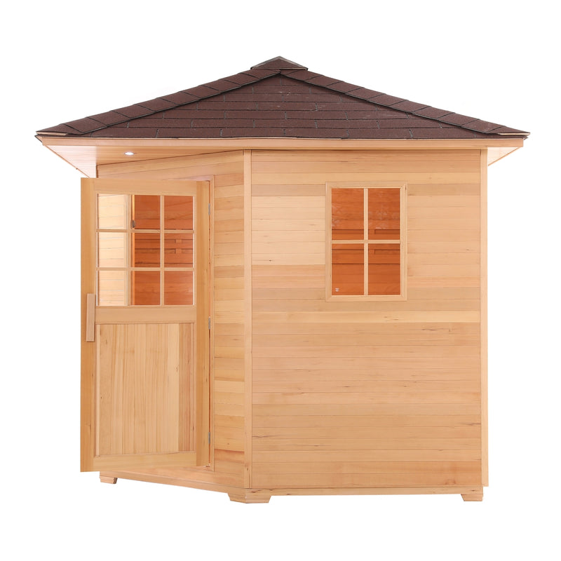 Canadian Hemlock Wet Dry Outdoor Sauna with Asphalt Roof - 6 kW ETL Certified Heater - 5 Person