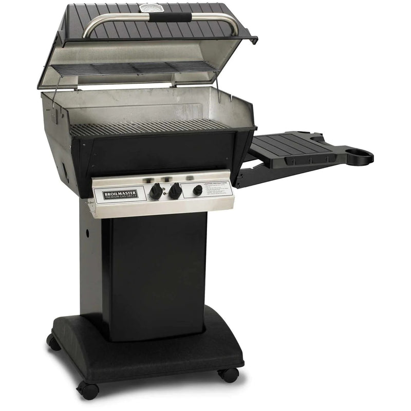 Broilmaster H3 Deluxe Propane Gas Grill On Black Cart With Black Drop Down Side Shelf