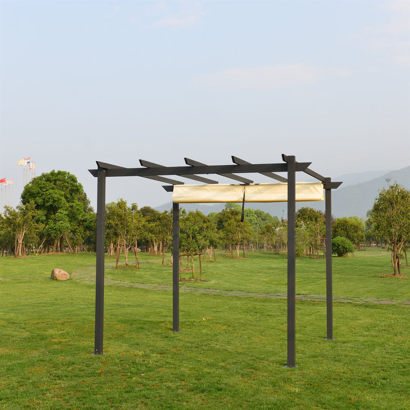 ALEKO Aluminum Outdoor Retractable Canopy Grape Trellis Pergola - 9 x 9 Ft - White Color