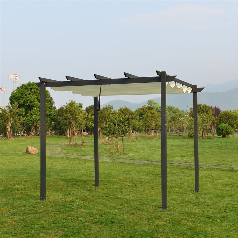 ALEKO Aluminum Outdoor Retractable Canopy Grape Trellis Pergola - 9 x 9 Ft - White Color