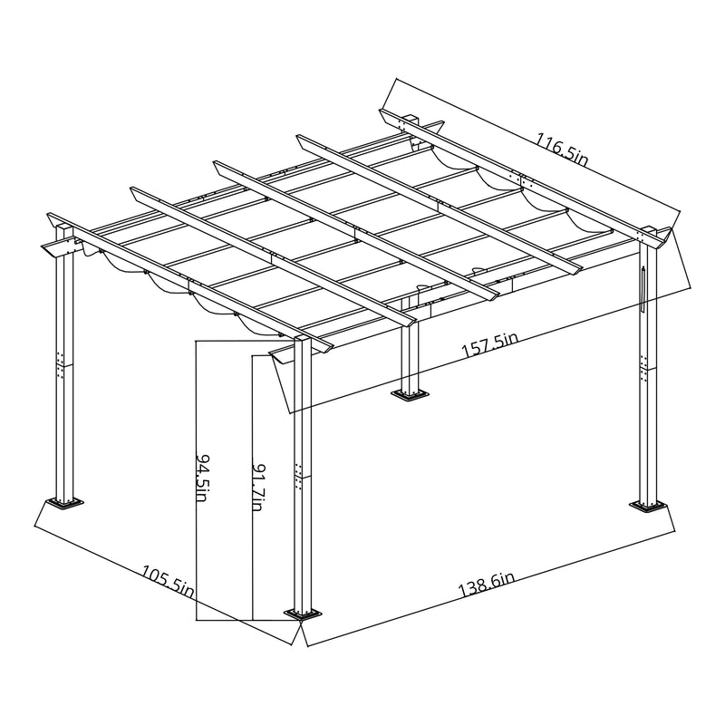 ALEKO Aluminum Outdoor Retractable Canopy Pergola - 13 x 10 Ft - Sand Color