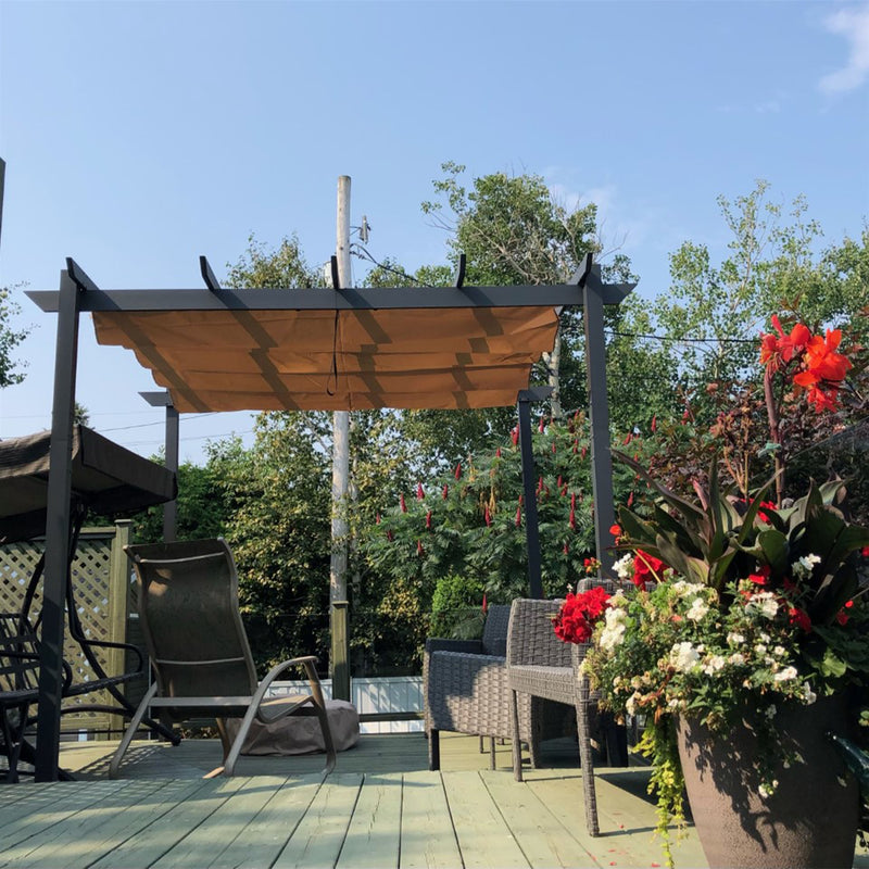 ALEKO Aluminum Outdoor Retractable Canopy Grape Trellis Pergola - 9 x 9 Ft - Sand Color