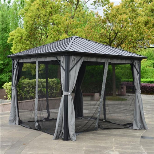 ALEKO Aluminum and Steel Frame Hardtop Gazebo with Mosquito Net and Curtain - 10 x 10 Feet - Black