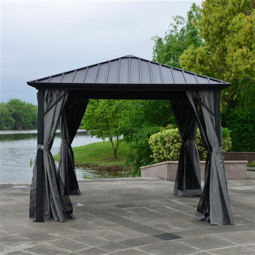 ALEKO Aluminum and Steel Frame Hardtop Gazebo with Mosquito Net and Curtain - 10 x 10 Feet - Black