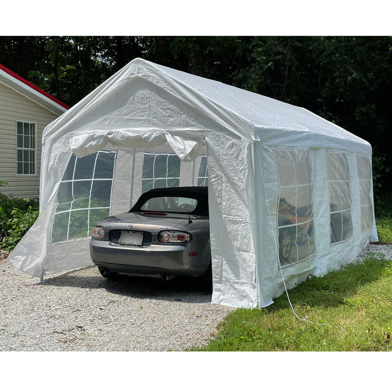 ALEKO Heavy Duty Outdoor Canopy Tent with Sidewalls and Windows - 10 X 20 FT - White