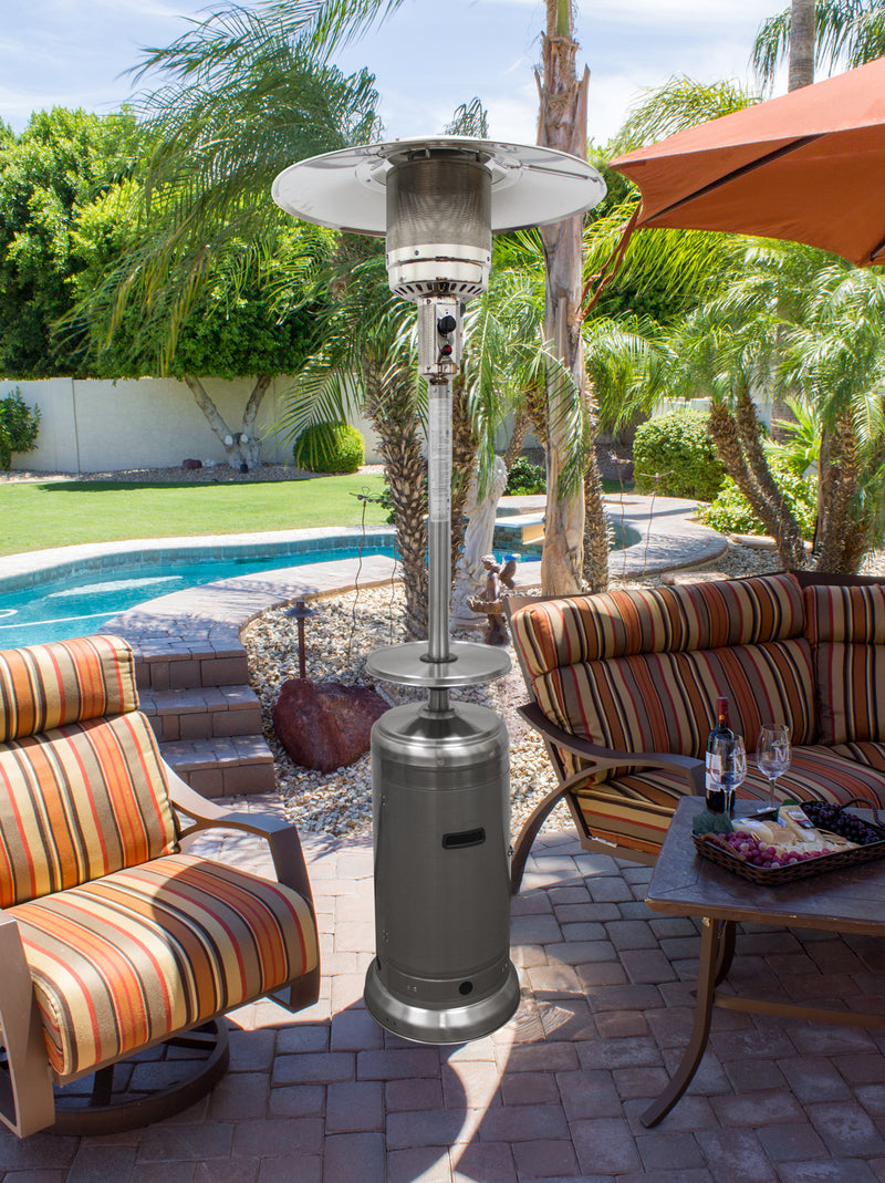 AZ Patio Heaters | Outdoor Patio Heater with Metal Table in Stainless Steel 87" Tall
