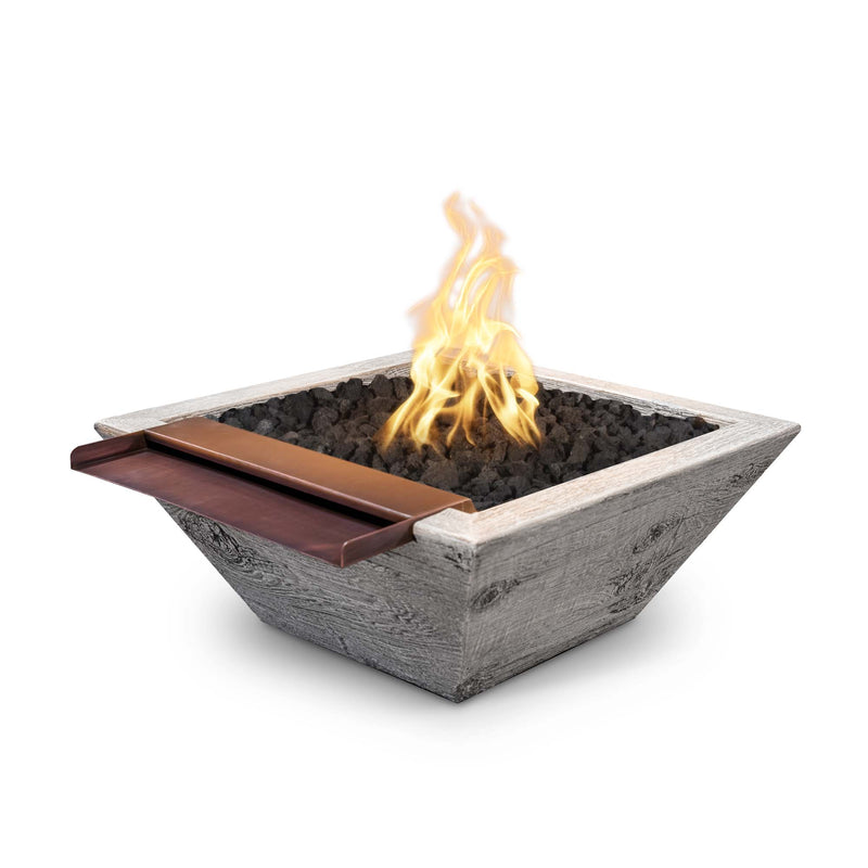 The Outdoor Plus Maya GFRC Wood Grain Fire and Wide Spill Water Bowl 30 inches