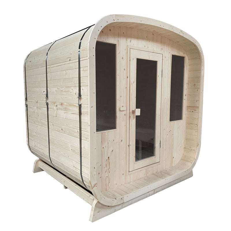 Outdoor Pine Wood Barrel Steam Rounded Square Sauna with Bitumen Shingle Roofing - 4 Person - 4.5 kW ETL Certified Heater