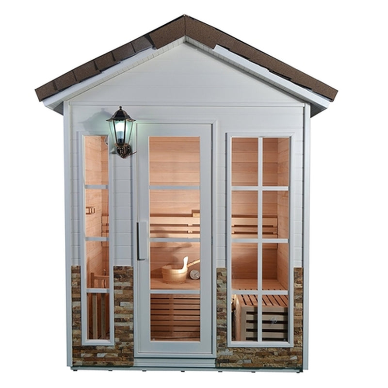 Outdoor Canadian Red Cedar Wet Dry Sauna - 6 Person - 6 kW ETL Electrical Heater - Stone Finish