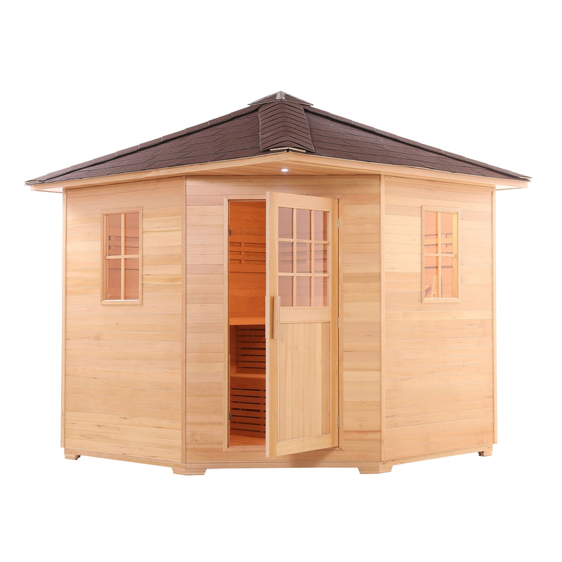 Canadian Hemlock Wet Dry Outdoor Sauna with Asphalt Roof - 6 kW ETL Certified Heater - 5 Person