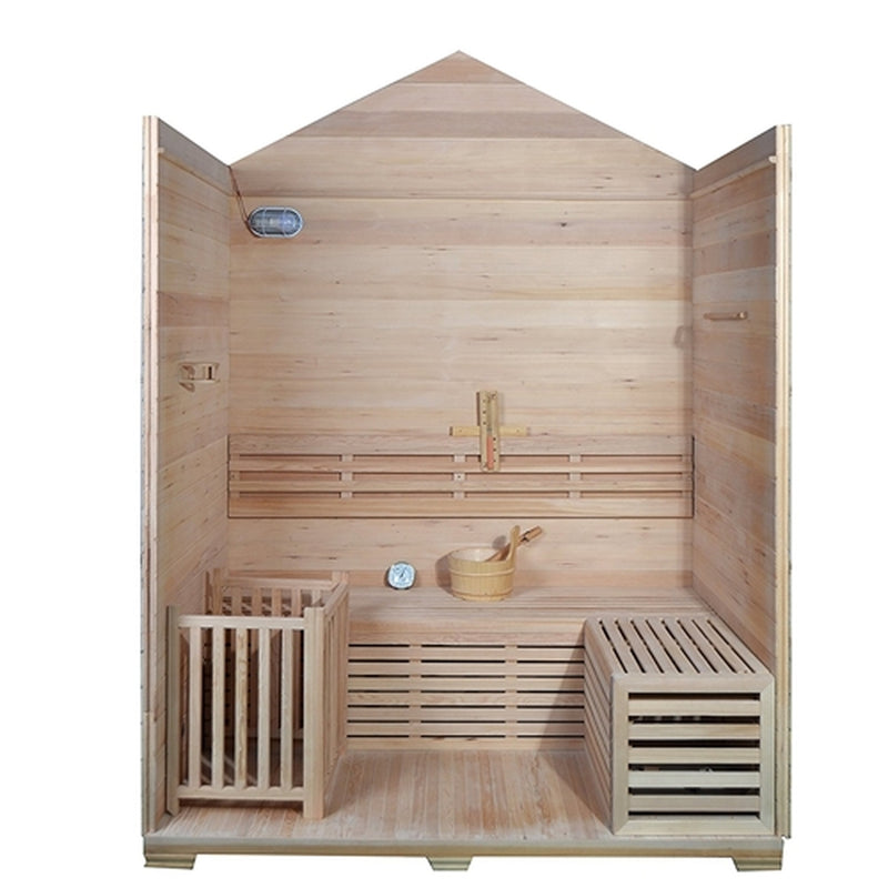 Outdoor Canadian Red Cedar Wood Wet Dry Sauna - 4 Person - 4.5 kW ETL Electrical Heater - Stone Finish