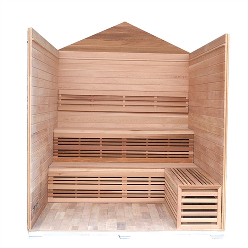 Outdoor Canadian Red Cedar Wet Dry Sauna - 6 Person - 6 kW ETL Electrical Heater - Stone Finish