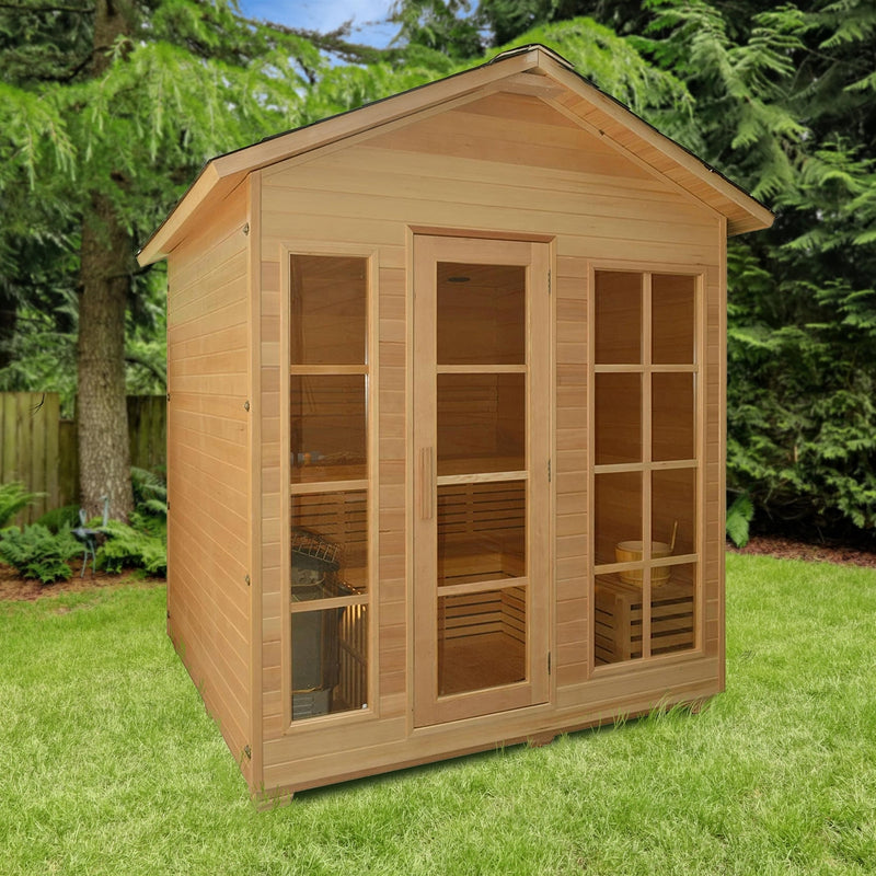 Canadian Red Cedar Outdoor and Indoor Wet Dry Sauna with 6 kW ETL Electrical Heater, 6 Person