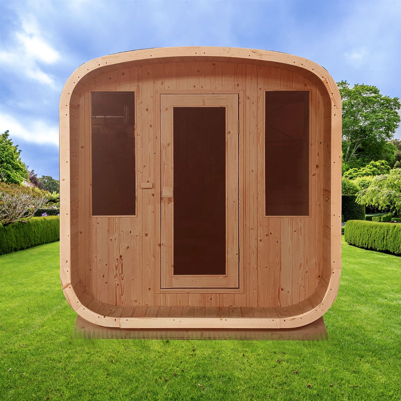 Outdoor Rustic Cedar Barrel Steam Rounded Square Sauna with Bitumen Shingle Roofing - 4 Person - 4.5 kW ETL Certified Heater
