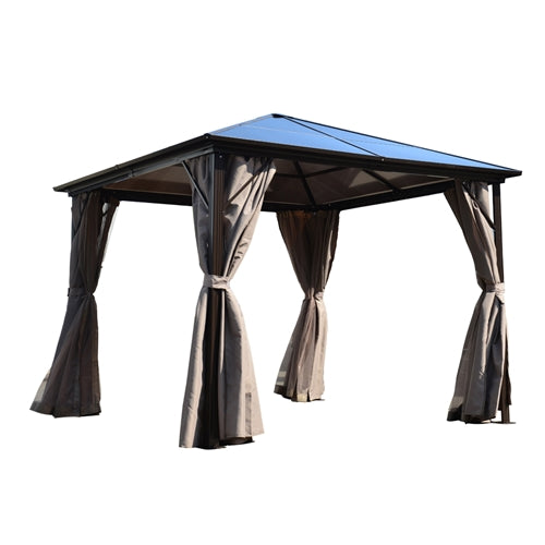 ALEKO Aluminum Frame Hardtop Gazebo with Removable Mesh Walls and Curtains - 10 x 10 Feet - Brown