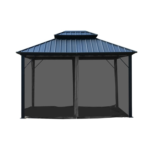 ALEKO Double Roof Aluminum and Steel Frame Hardtop Gazebo with Mosquito Net - 12 x 10 Feet - Black