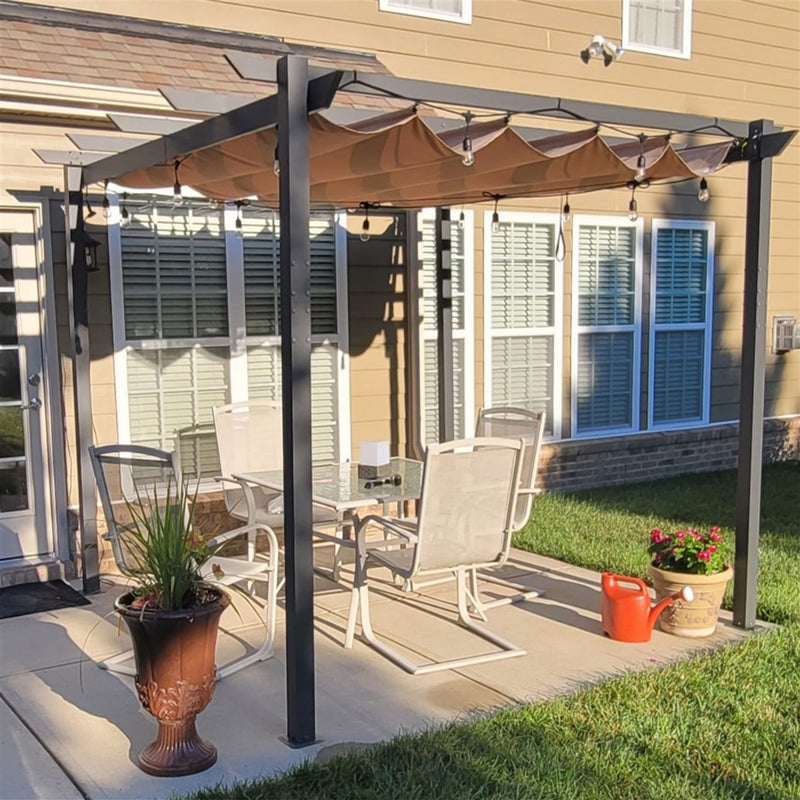 ALEKO Aluminum Outdoor Retractable Canopy Grape Trellis Pergola - 9 x 9 Ft - Sand Color