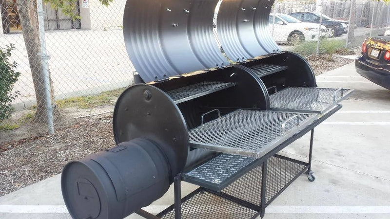 MOSS GRILLS DOUBLE BARREL CUSTOM BBQ GRILL WITH DOUBLE FIREBOX