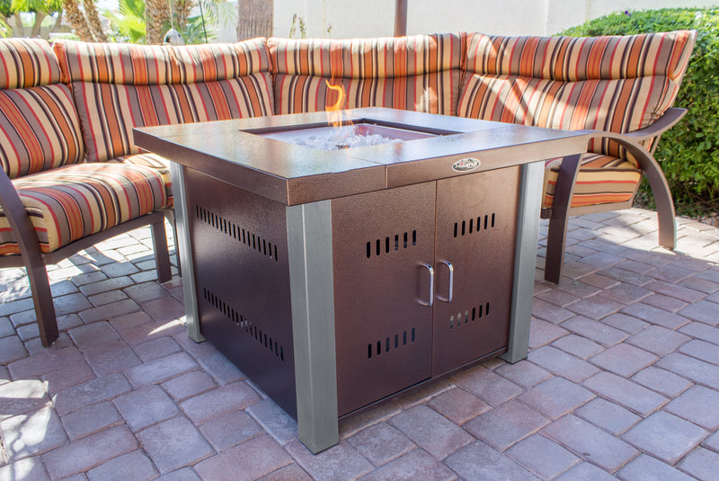 AZ Patio Heaters | Hammered Bronze Square Fire Pit with Stainless Steel Legs and Lid