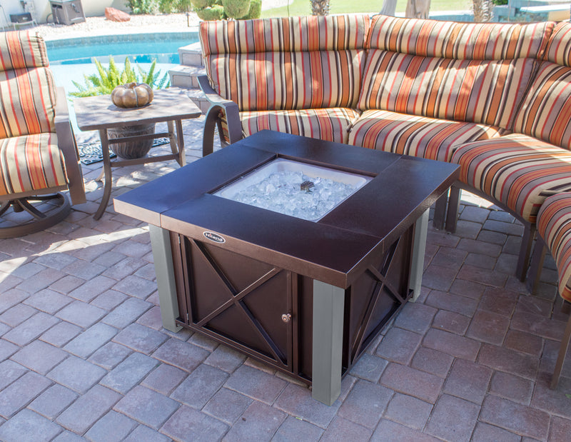 AZ Patio Heaters | Decorative Hammered Bronze Fire Pit with Stainless Steel Legs and Lid