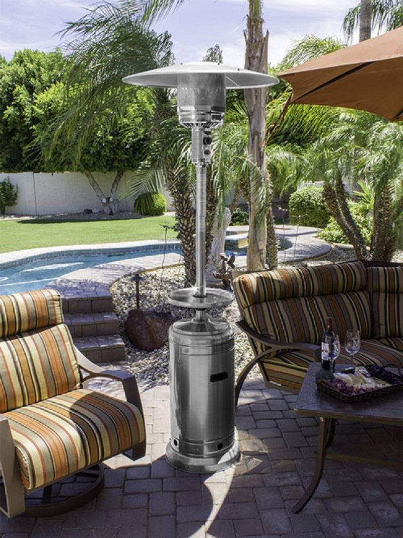 AZ Patio Heaters | Outdoor Patio Heater with Metal Table in Stainless Steel 87" Tall
