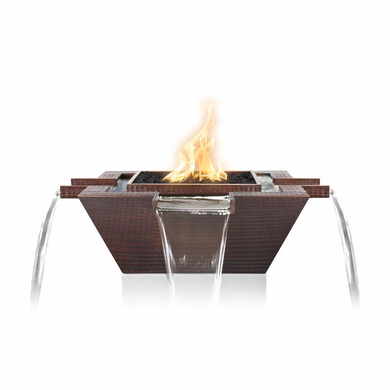 The Outdoor Plus Maya Hammered Copper Fire & Water Bowl - 4-Way Spill 30/36 inches