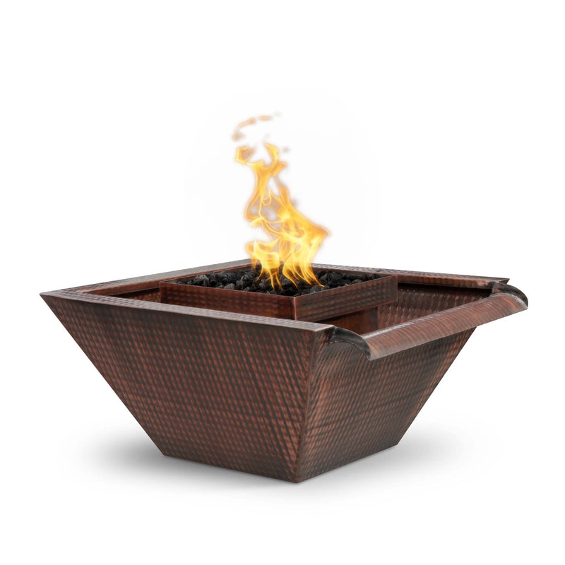 The Outdoor Plus Maya Hammered Copper Fire & Water Bowl - Wide Gravity Spill 30/36 inches